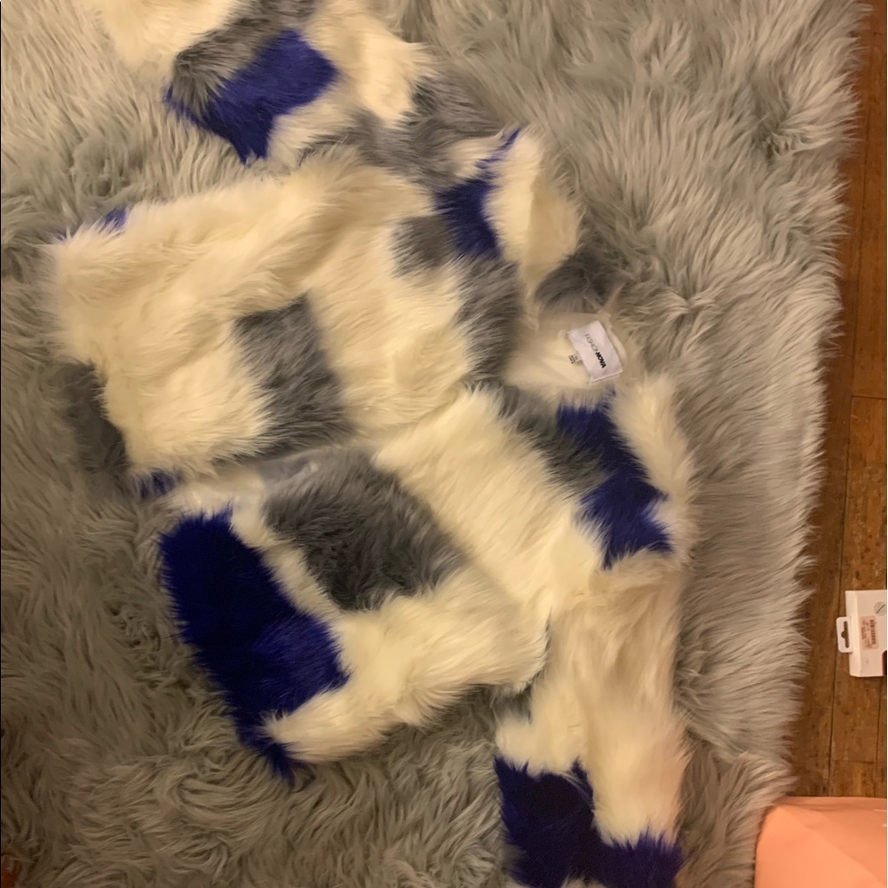 Fashion Nova Blue and White Faux Fur Jacket